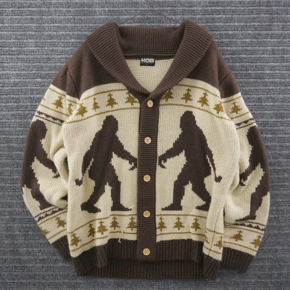 Middle of Beyond Bigfoot Cardigan Sweater Mens Large Brown Sasquatch Shawl Neck